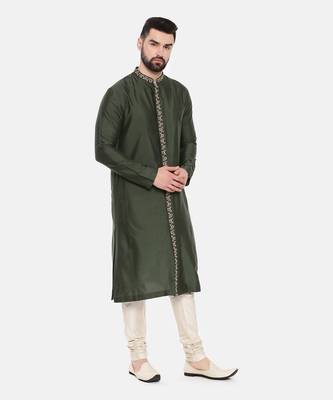 Green Silk Embroidered Kurta Set 4