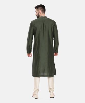 Green Silk Embroidered Kurta Set 5