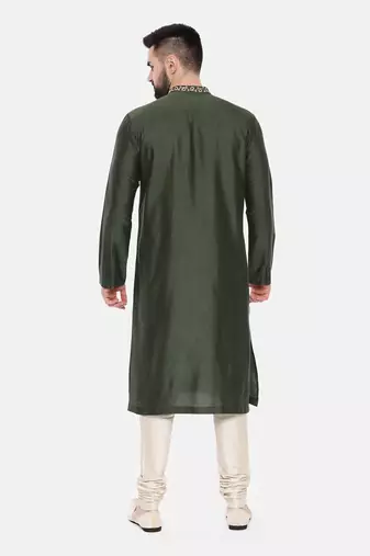Green Silk Embroidered Kurta Set