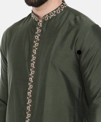 Green Silk Embroidered Kurta Set 6