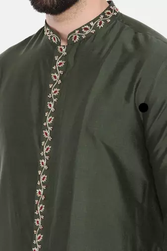 Green Silk Embroidered Kurta Set