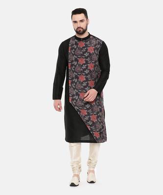 Black Silk Muslin Printed Kurta Set 1