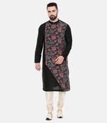 Black Silk Muslin Printed Kurta Set