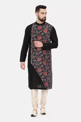 Black Silk Muslin Printed Kurta Set