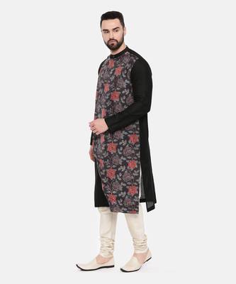 Black Silk Muslin Printed Kurta Set 3