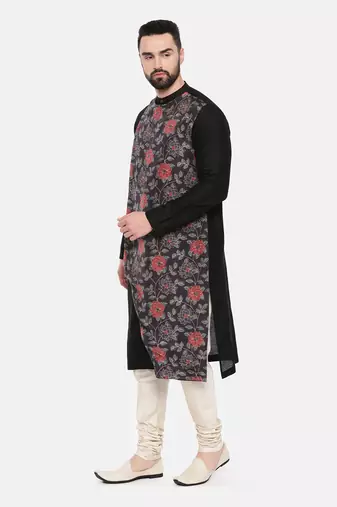Black Silk Muslin Printed Kurta Set