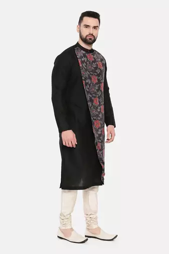 Black Silk Muslin Printed Kurta Set