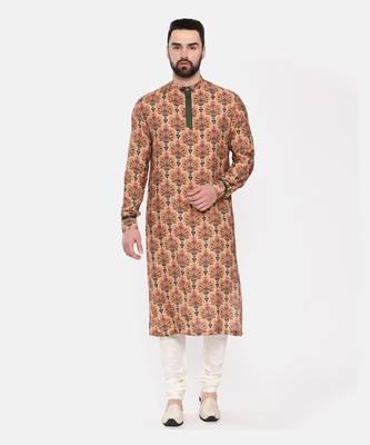 Musling Beige Printed Kurta Set 1