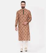Musling Beige Printed Kurta Set