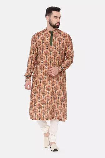 Musling Beige Printed Kurta Set