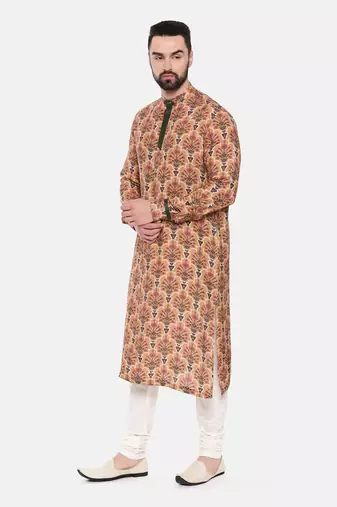 Musling Beige Printed Kurta Set