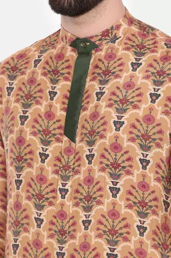 Musling Beige Printed Kurta Set