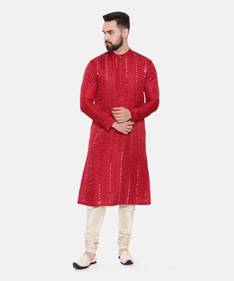 Red Silk Mirror Work Kurta Set 2