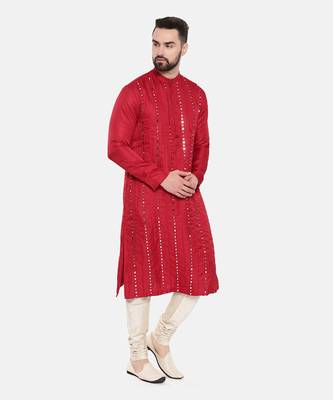 Red Silk Mirror Work Kurta Set 4