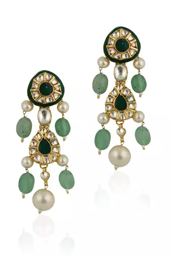 Green Meenakari Necklace Set With White Pearl