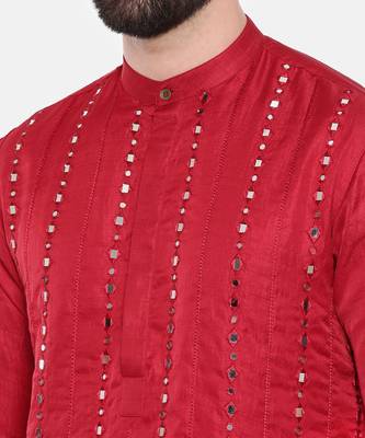 Red Silk Mirror Work Kurta Set 6