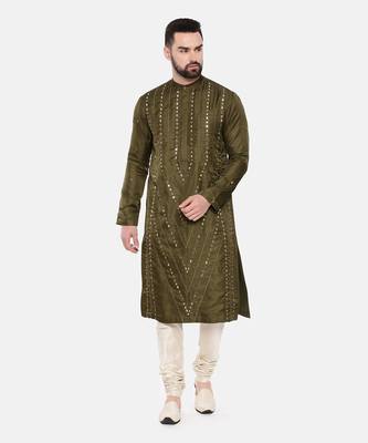 Green Silk Mirror Work Kurta Set 1