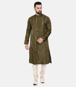 Green Silk Mirror Work Kurta Set