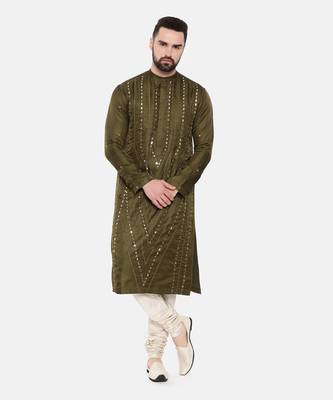 Green Silk Mirror Work Kurta Set 2