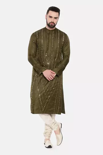 Green Silk Mirror Work Kurta Set