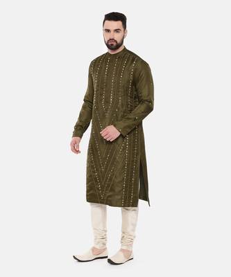 Green Silk Mirror Work Kurta Set 3