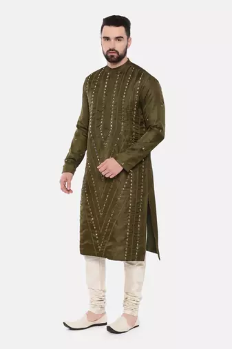 Green Silk Mirror Work Kurta Set