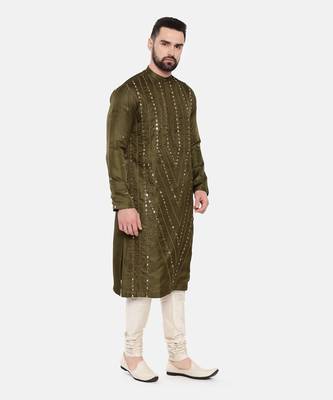 Green Silk Mirror Work Kurta Set 4