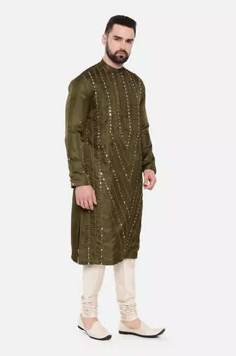 Green Silk Mirror Work Kurta Set