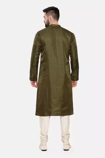 Green Silk Mirror Work Kurta Set