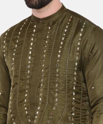 Green Silk Mirror Work Kurta Set 6