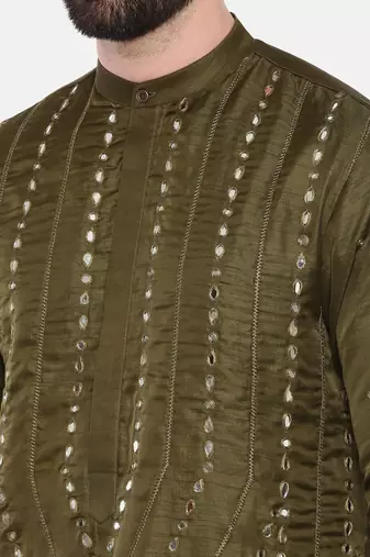Green Silk Mirror Work Kurta Set