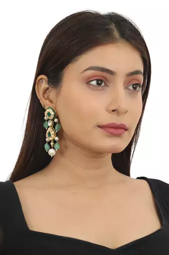 Green Meenakari Necklace Set With White Pearl