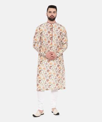 Ivory Pink Printed Muslin Kurta Set 1