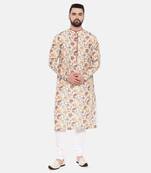 Ivory Pink Printed Muslin Kurta Set