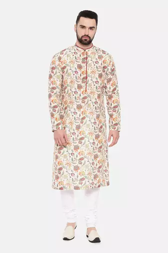 Ivory Pink Printed Muslin Kurta Set