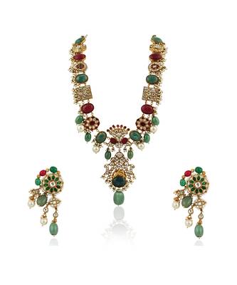 Multicolour Long Necklace Set With Sea Green Beads 2