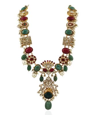 Multicolour Long Necklace Set With Sea Green Beads 3