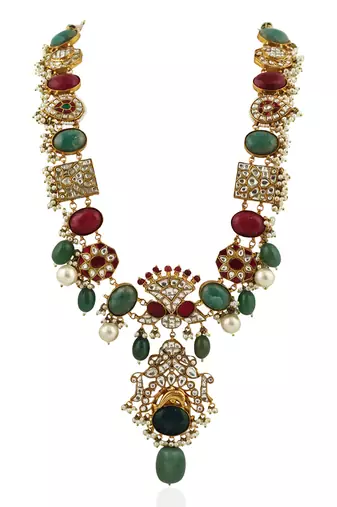 Multicolour Long Necklace Set With Sea Green Beads