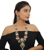 Multicolour Long Necklace Set With Sea Green Beads