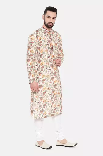 Ivory Pink Printed Muslin Kurta Set