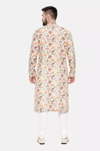 Ivory Pink Printed Muslin Kurta Set