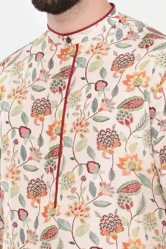 Ivory Pink Printed Muslin Kurta Set