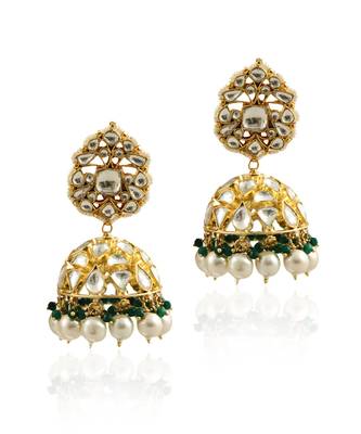 Green Hangings With White Pearl Jhumki 2