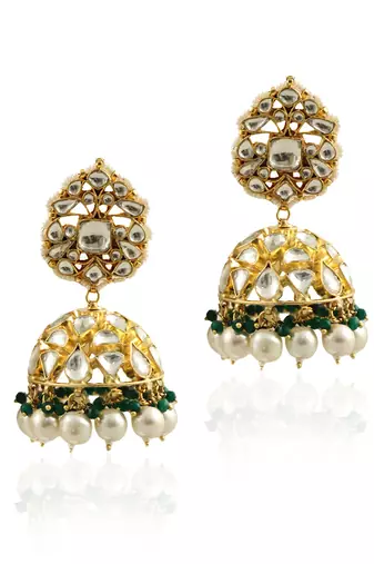 Green Hangings With White Pearl Jhumki