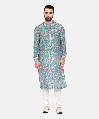 Blue Printed Muslin Kurta Set 1