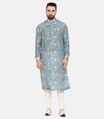 Blue Printed Muslin Kurta Set