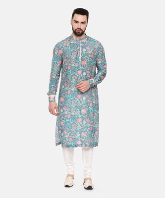Blue Printed Muslin Kurta Set 2