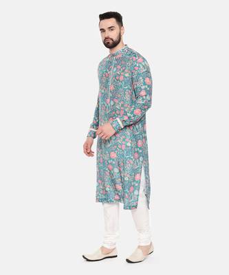 Blue Printed Muslin Kurta Set 3