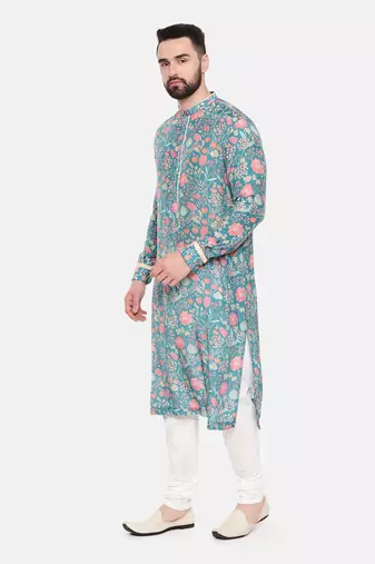 Blue Printed Muslin Kurta Set