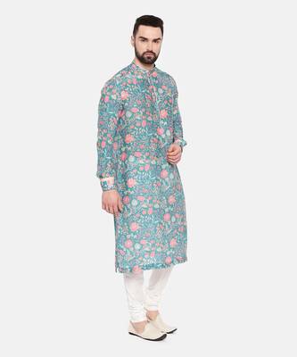 Blue Printed Muslin Kurta Set 4